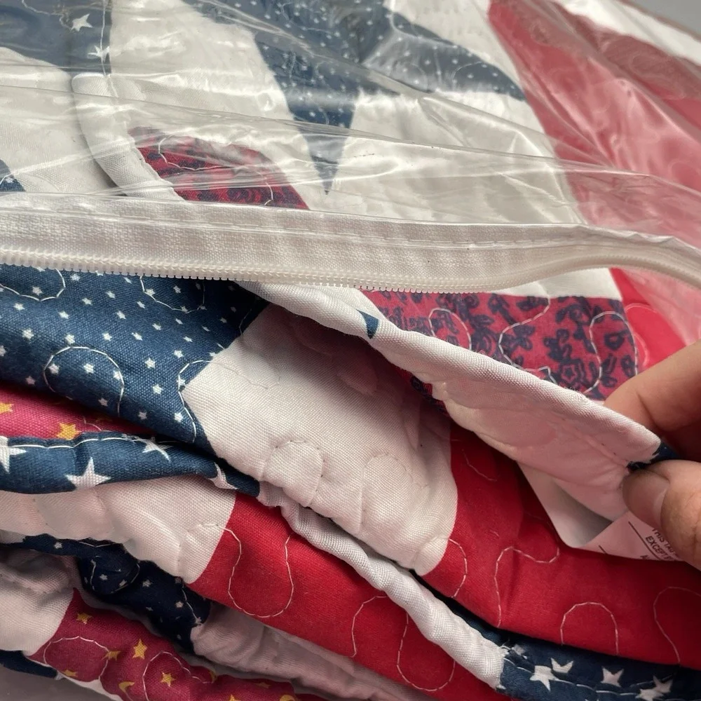 Americana Patch Full Queen Quilt Set 86x86 w/‎ 2 Shams Patriotic USA NIP